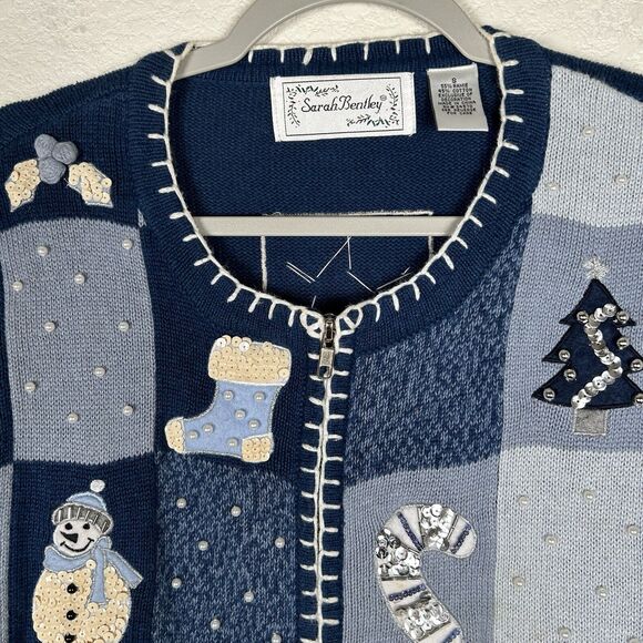 VTG Sarah Bentley Women’s Sz S Winter Zip-up Cardigan Grandmacore Sequins Beads - Picture 2 of 7